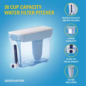 Zerowater 30-Cup Ready-Pour- Water Pitcher Filter in Blue with Filtration System