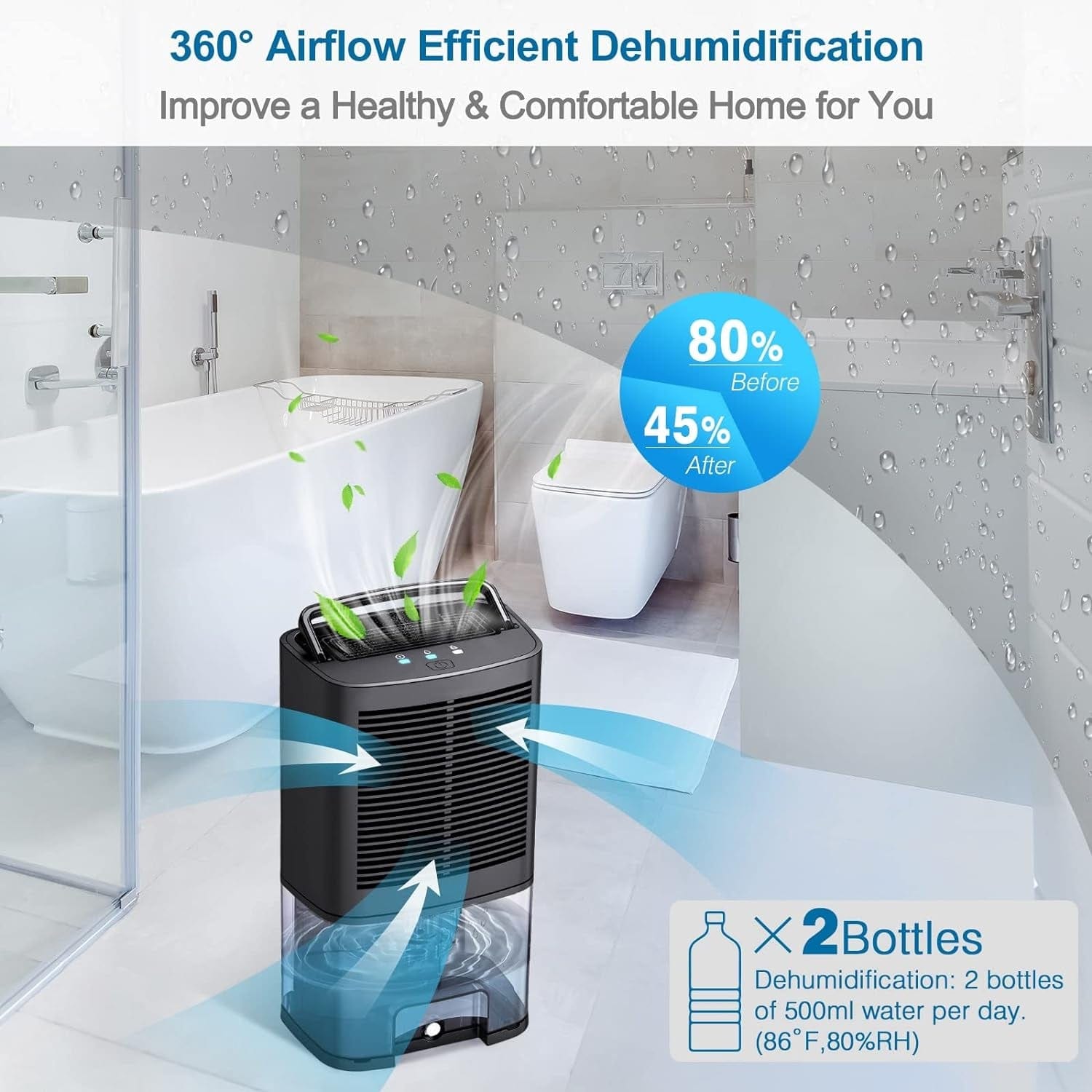 2000ML (68Oz) Dehumidifiers, 5200 Cubic Feet Small Dehumidifiers with Drain Hose for 550 Sq.Ft, Portable Ultra Quiet Air Dehumidifiers for Home Basements Bathroom Bedroom Closet RV Office