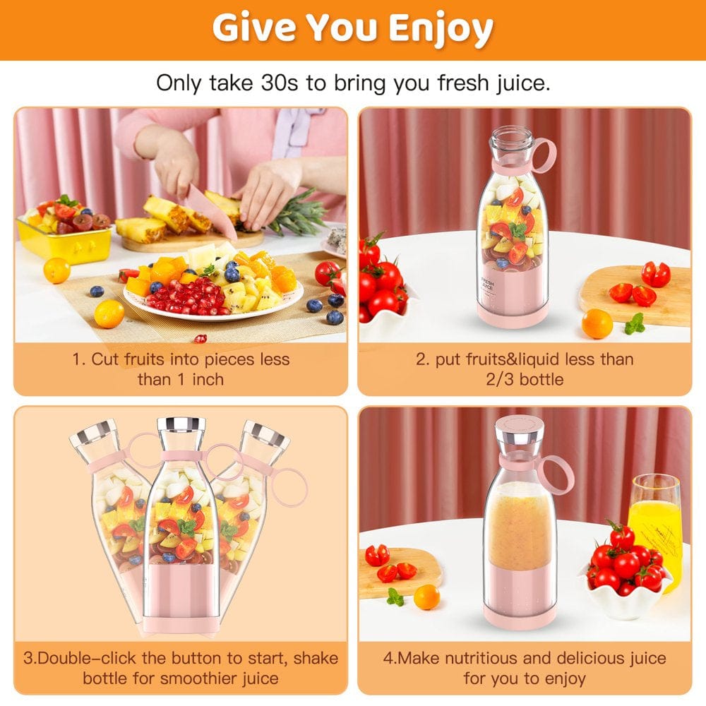 Portable Blender, Electric Blender Bottle Juicer Cup, Personal Blender for Shakes and Smoothies Mini Juicer Wireless Fruit Blenders Bottle Travel School Kitchen Juice Maker