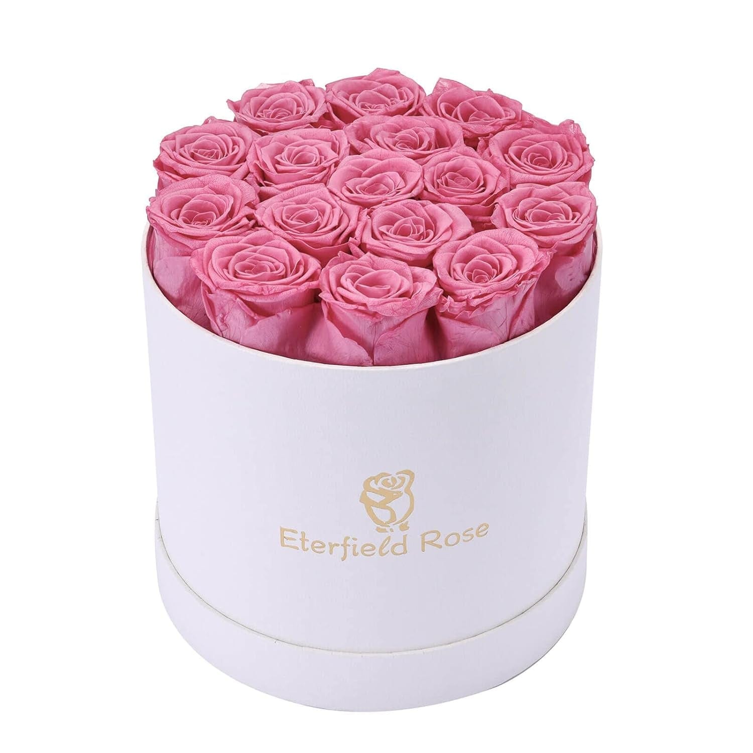 16-Piece Forever Flowers Preserved Rose in a Box Real Roses That Last a Year Preserved Flowers for Delivery Prime Mothers Day Valentines Day Christmas Day (Pink Roses, round White Box)